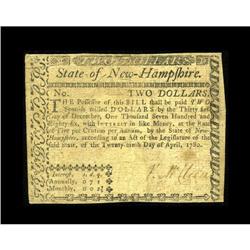 New Hampshire April 29, 1780 $2 Very Fine. Cancelled Ne