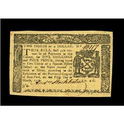 New York March 5, 1776 $2/3 Choice About New. A lone co