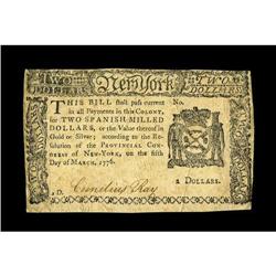 New York March 5, 1776 $2 Extremely Fine. The rarity of