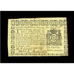 New York August 13, 1776 $1/16 Very Fine-Extremely Fine