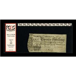 North Carolina March 9, 1754 20s PCGS Apparent Fine 12.