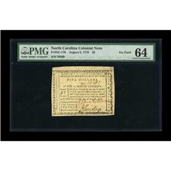 North Carolina August 8, 1778 $5 PMG Choice Unc 64