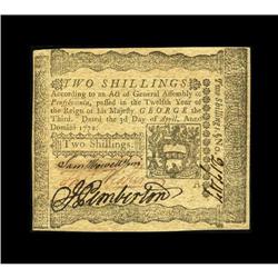 Pennsylvania April 3, 1772 2s Choice New. Three good si