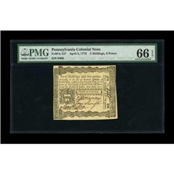 Pennsylvania April 3, 1772 2s/6d PMG Gem Uncirculated 6