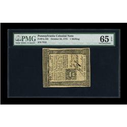 Pennsylvania October 25, 1775 1s PMG Gem Uncirculated 6