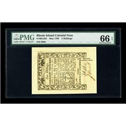 Rhode Island May 1786 5s PMG Gem Uncirculated 66 EPQ. I