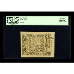 Rhode Island May 1786 20s PCGS Choice New 63PPQ. The ma