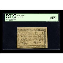 South Carolina December 23, 1776 $1 PCGS Choice New 63