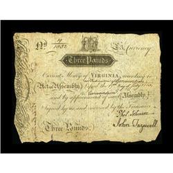 Virginia July 17, 1775 $3 Very Fine. This note is clea