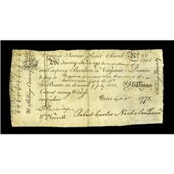 Virginia September 1, 1775 20s Extremely Fine.