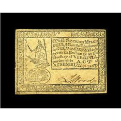 Virginia October 20, 1777 $1 Very Fine-Extremely Fine.