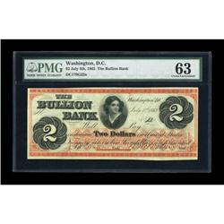 Washington, DC - Bullion Bank $2 July 4, 1862 PMG 63