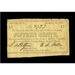 Asheville, NC- Town of Asheville 15¢ Nov. 12, 1862A nic