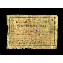 Warner, TN- Southern Iron Co. 5¢ 1893A well circulated
