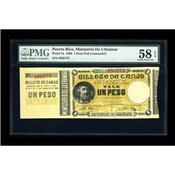 Puerto Rico Ministerio de Ultramar 1895 1 Peso Pick 7aT