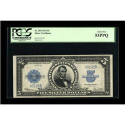 Fr. 282 $5 1923 Silver Certificate PCGS About New 53PPQ