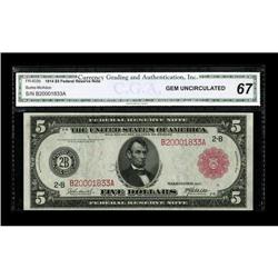 Fr. 833b $5 1914 Red Seal Federal Reserve Note CGA Gem