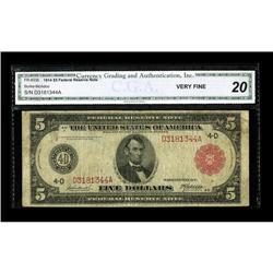 Fr. 835b $5 1914 Red Seal Federal Reserve Note CGA Very