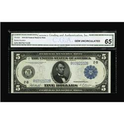 Fr. 850 $5 1914 Federal Reserve Note CGA Gem Uncirculat