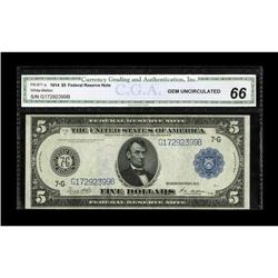 Fr. 871a $5 1914 Federal Reserve Note CGA Gem Uncircula