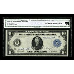 Fr. 907a $10 1914 Federal Reserve Note CGA Gem Uncircul