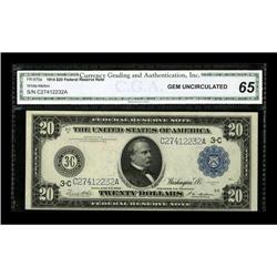 Fr. 975 $20 1914 Federal Reserve Note CGA Gem Uncircula