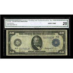 Fr. 1038 $50 1914 Federal Reserve Note CGA Very Fine 25