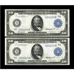 Fr. 1050 $50 1914 Federal Reserve Notes. Two Consecutiv