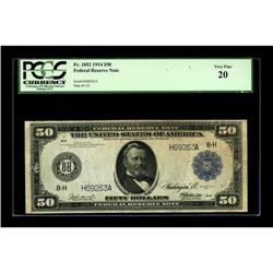 Fr. 1052 $50 1914 Federal Reserve Note PCGS Very Fine 2