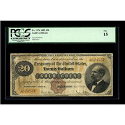 Fr. 1174 $20 1882 Gold Certificate PCGS Fine 15. This n