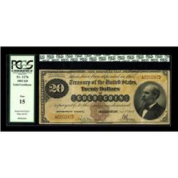 Fr. 1176 $20 1882 Gold Certificate PCGS Fine 15. The fu