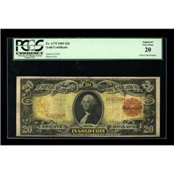 Fr. 1179 $20 1905 Gold Certificate PCGS Apparent Very F