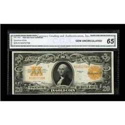 Fr. 1187 $20 1922 Gold Certificate CGA Gem Uncirculated