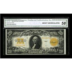 Fr. 1187 $20 1922 Gold Certificate CGA About Uncirculat