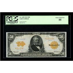Fr. 1199 $50 1913 Gold Certificate PCGS Choice About Ne