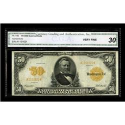 Fr. 1199 $50 1913 Gold Certificate CGA Very Fine 30. Th