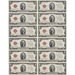Fr. 1508 $2 1928G Legal Tender Notes. Uncut Sheet of 12