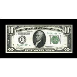 Fr. 2002-G* $10 1928B Federal Reserve Note. Choice Abou