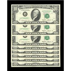 Fr. 2027-A* $10 1985 Federal Reserve Notes. Eight Conse