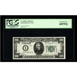 Fr. 2050-A $20 1928 Federal Reserve Note. PCGS Extremel