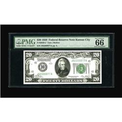 Fr. 2050-J $20 1928 Federal Reserve Note. PMG Gem Uncir
