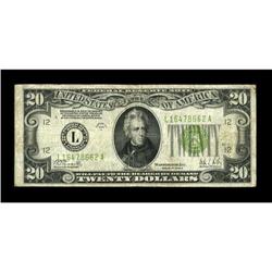 Fr. 2053-L $20 1928C Federal Reserve Note. Fine.This to
