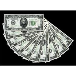 Ten Consecutive Fr. 2055-B $20 1934A Federal Reserve No