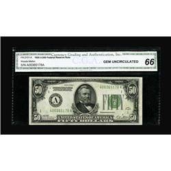 Fr. 2101-A $50 1928A Federal Reserve Note. CGA Gem Unci