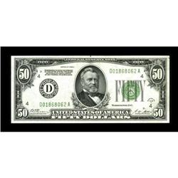 Fr. 2101-D $50 1928A Federal Reserve Note. Choice Crisp