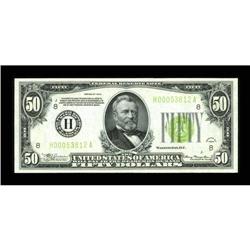Fr. 2102-H $50 1934 Light Green Seal Federal Reserve No