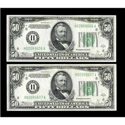 Fr. 2105-H $50 1934C Federal Reserve Notes. Two Consecu