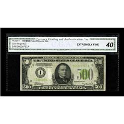 Fr. 2201-I $500 1934 Light Green Seal Federal Reserve N