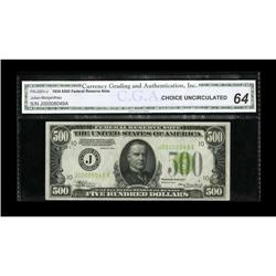 Fr. 2201-J $500 1934 Light Green Seal Federal Reserve N