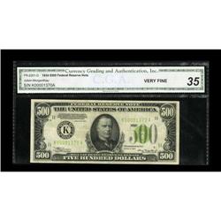 Fr. 2201-K $500 1934 Federal Reserve Note. CGA Very Fin